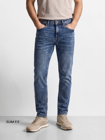 Men's Navy Blue Slim Fit Solid Street Wear Jeans