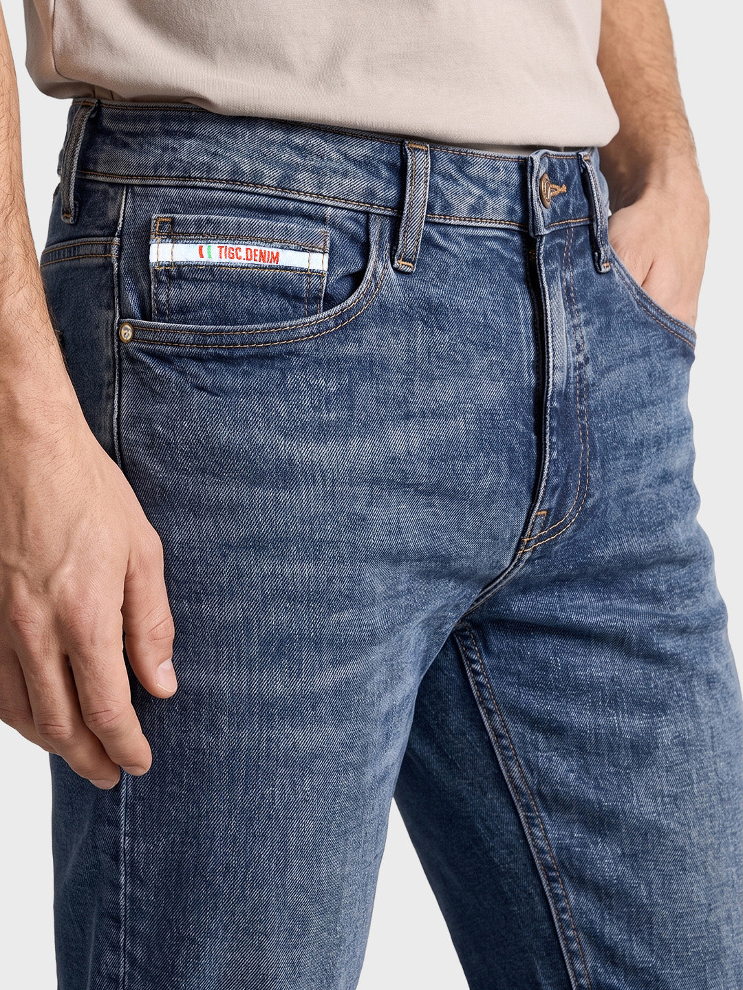 Men's Navy Blue Slim Fit Solid Street Wear Jeans