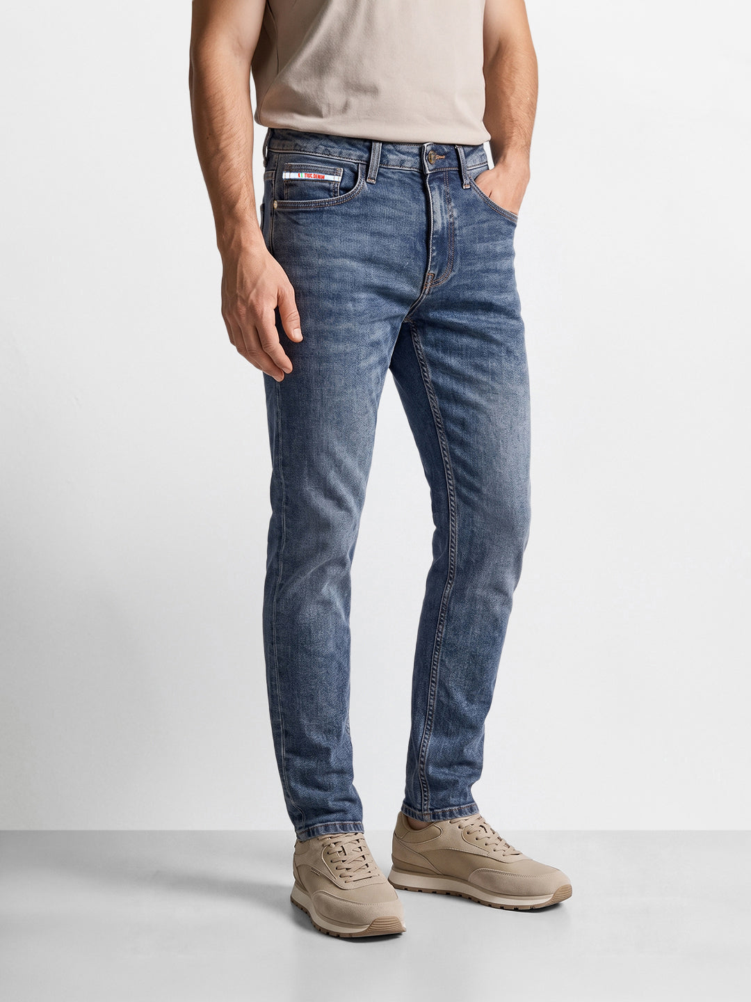 Men's Navy Blue Slim Fit Solid Street Wear Jeans