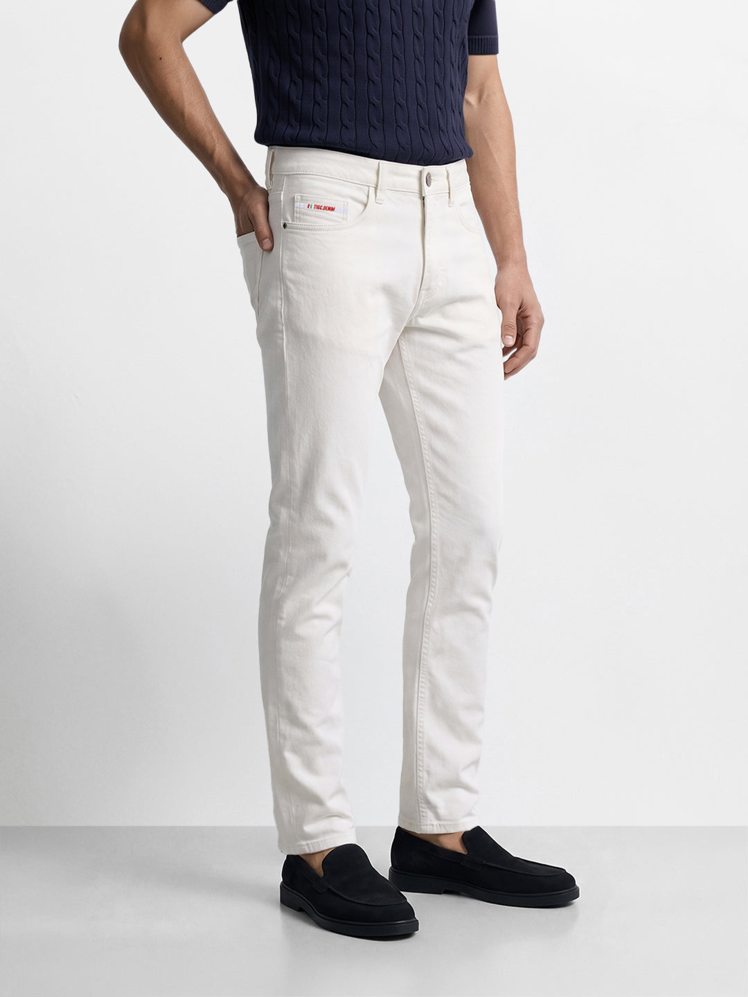 Men's White Slim Fit Solid Mid-Rise Stretchable Jeans
