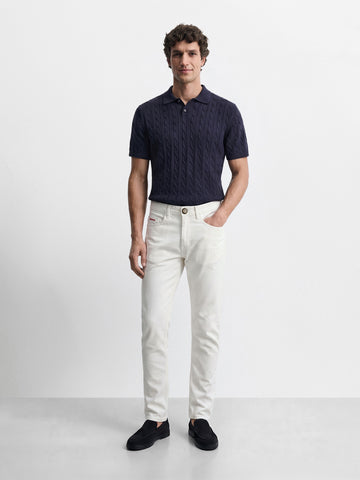 Men's White Slim Fit Solid Mid-Rise Stretchable Jeans