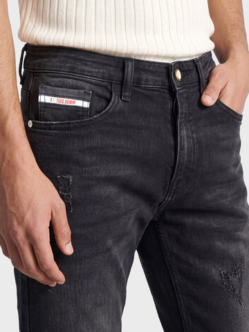 Men's Black Slim Fit Solid Street Wear Jeans