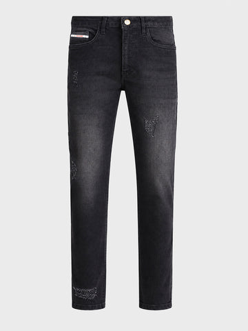 Men's Black Slim Fit Solid Street Wear Jeans