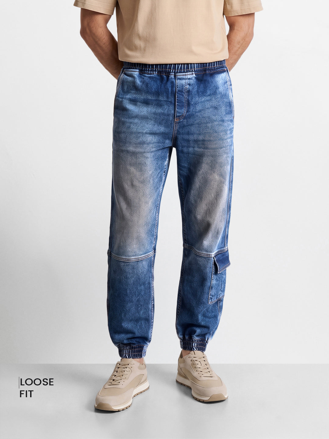 Men's Blue Loose Fit Solid Street Wear Jeans