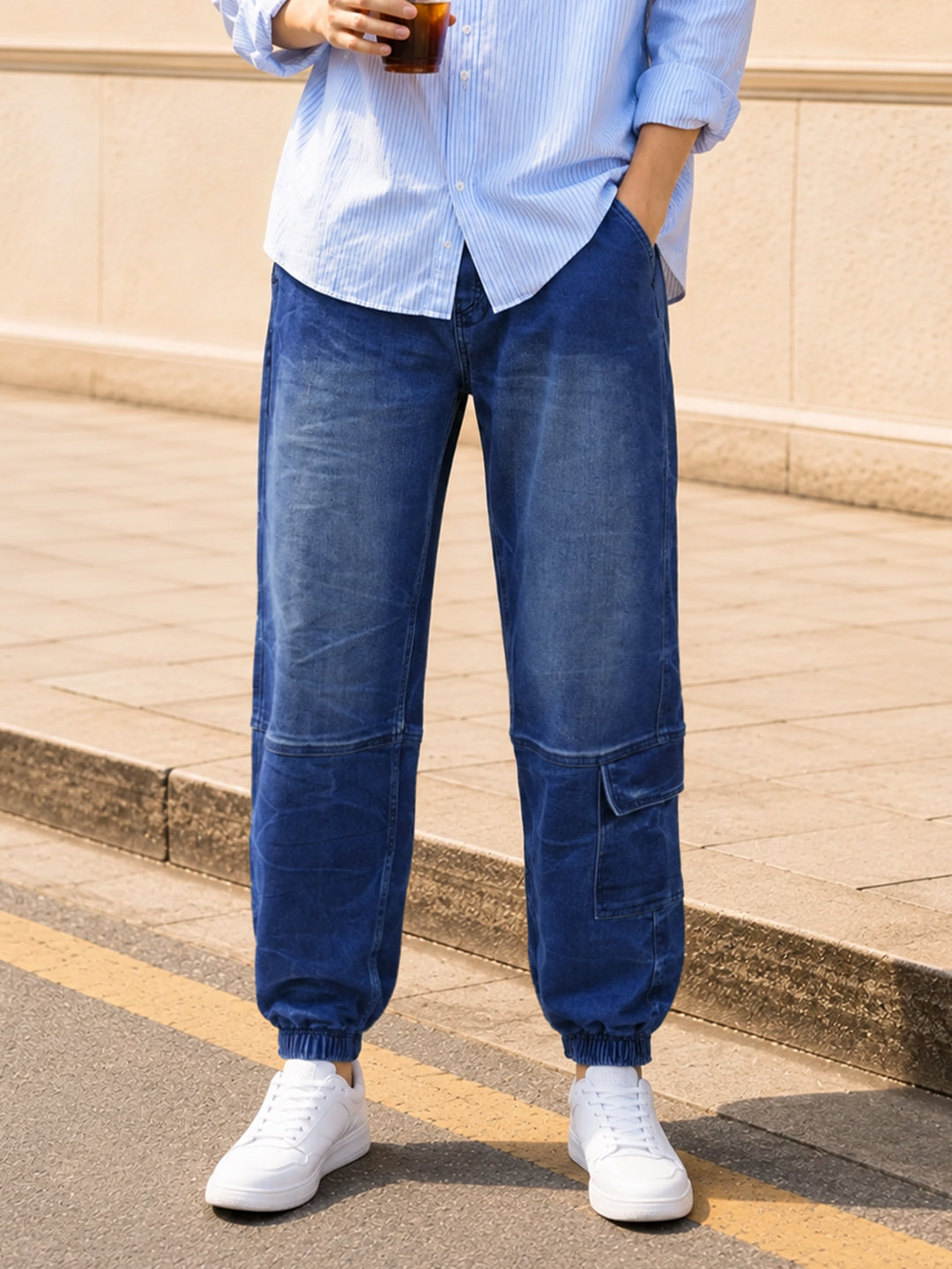 Men's Blue Loose Fit Solid Street Wear Jeans