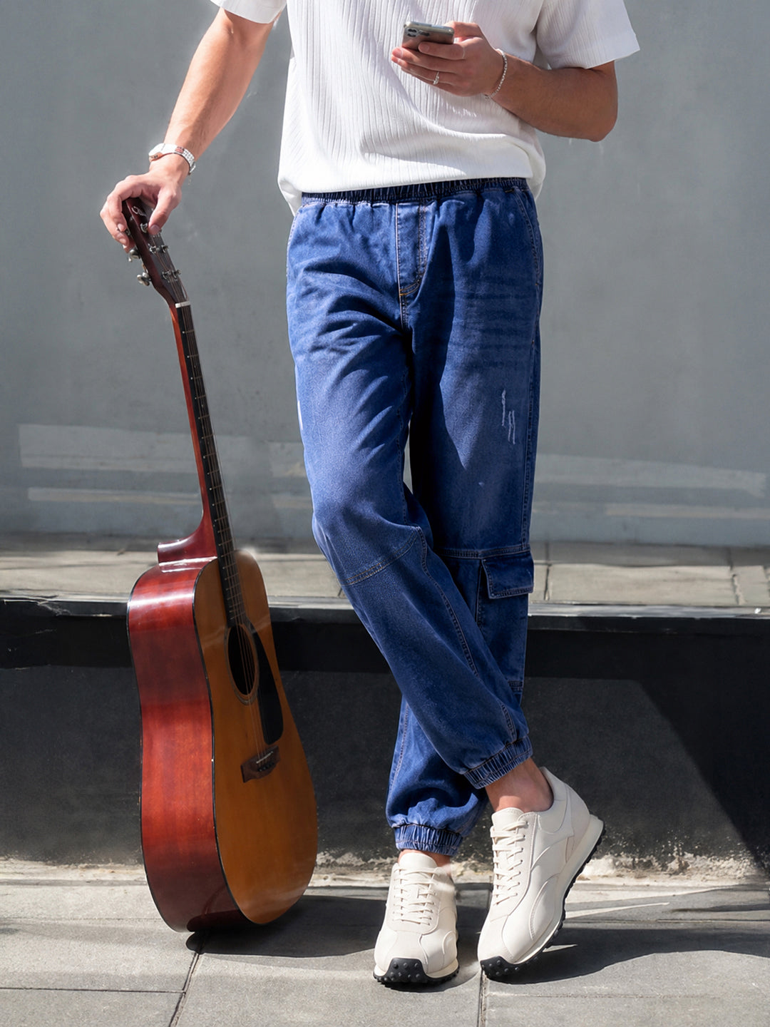 Men's Blue Loose Fit Solid Street Wear Jeans
