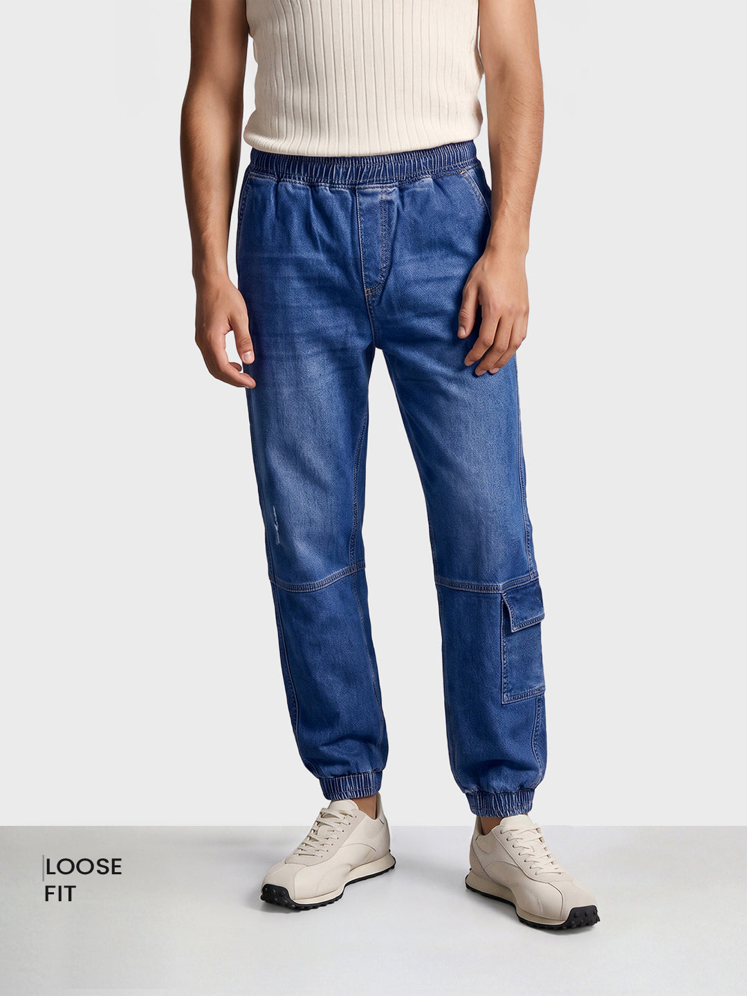 Men's Blue Loose Fit Solid Street Wear Jeans