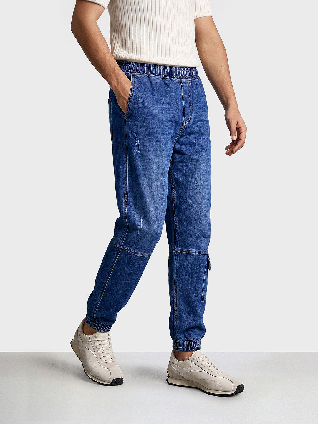 Men's Blue Loose Fit Solid Street Wear Jeans