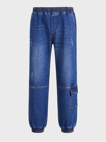 Men's Blue Loose Fit Solid Street Wear Jeans