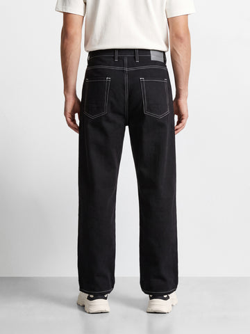 Men's Black Baggy Fit Solid Utility Jeans