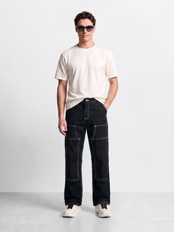 Men's Black Baggy Fit Solid Utility Jeans