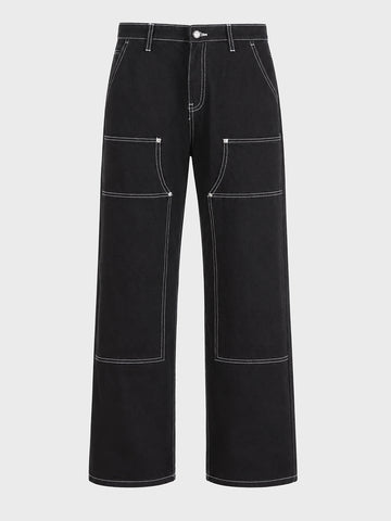 Men's Black Baggy Fit Solid Utility Jeans