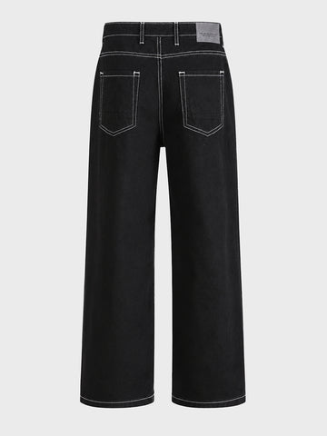 Men's Black Baggy Fit Solid Utility Jeans