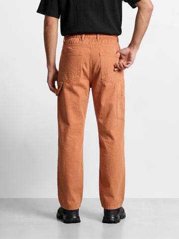 Men's Brown Baggy Fit Solid Retro Wear Jeans