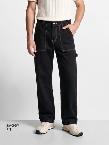 Men's Black Baggy Fit Solid Street Wear Joggers