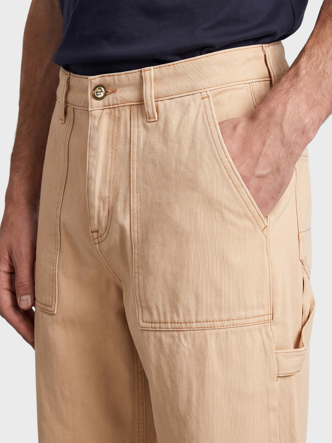 Men's Cream Relaxed Fit Solid Street Wear Jeans