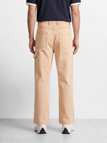 Men's Cream Relaxed Fit Solid Street Wear Jeans