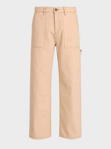 Men's Cream Relaxed Fit Solid Street Wear Jeans