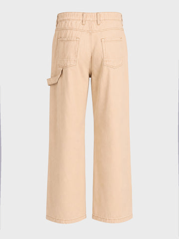Men's Cream Relaxed Fit Solid Street Wear Jeans