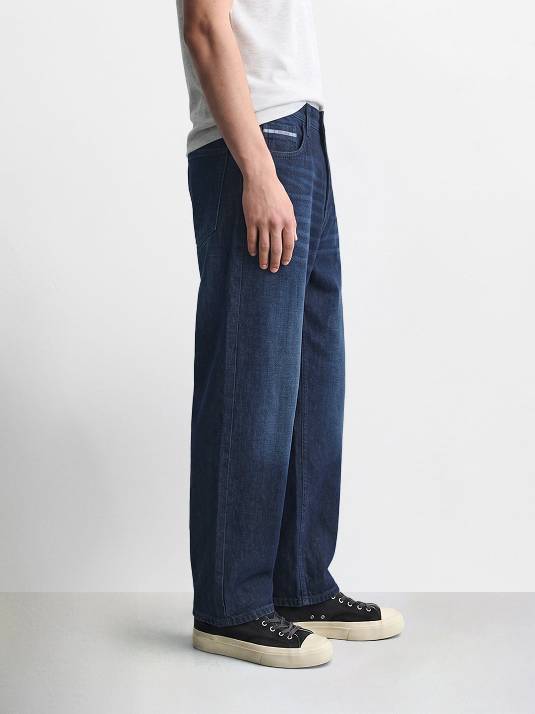 Men's Navy Baggy Fit Solid Mid-Rise Stretchable Jeans
