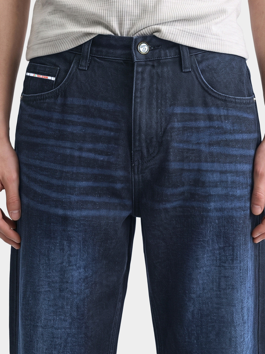 Men's Navy Baggy Fit Solid Mid-Rise Stretchable Jeans