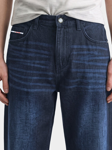 Men's Navy Baggy Fit Solid Mid-Rise Stretchable Jeans