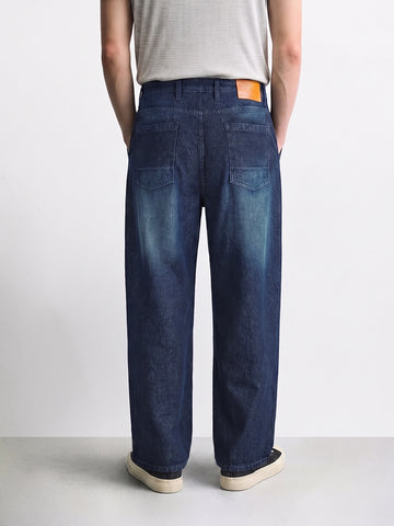 Men's Navy Baggy Fit Solid Mid-Rise Stretchable Jeans