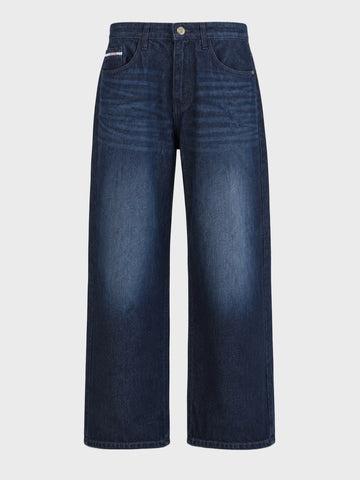 Men's Navy Baggy Fit Solid Mid-Rise Stretchable Jeans
