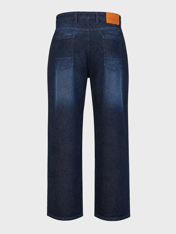 Men's Navy Baggy Fit Solid Mid-Rise Stretchable Jeans