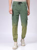 Men's Green Regular Fit Ombre Mid-Rise Stretchable Denim Cargo Joggers