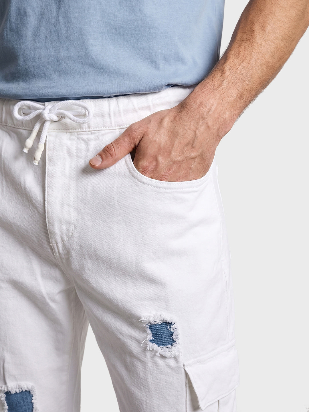 Men's White Regular Fit Solid Street Wear Jeans