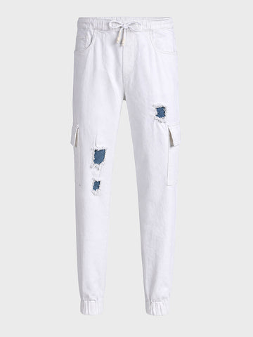 Men's White Regular Fit Solid Street Wear Jeans