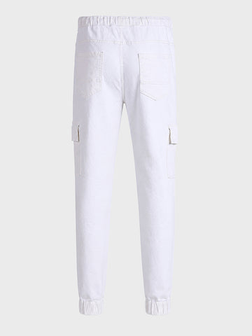 Men's White Regular Fit Solid Street Wear Jeans