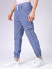 Men's Teal Regular Fit Overdyed Mid-Rise Stretchable Denim Cargo Joggers