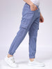 Men's Teal Regular Fit Overdyed Mid-Rise Stretchable Denim Cargo Joggers