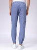 Men's Teal Regular Fit Overdyed Mid-Rise Stretchable Denim Cargo Joggers