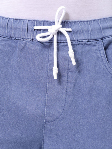 Men's Teal Regular Fit Overdyed Mid-Rise Stretchable Denim Cargo Joggers