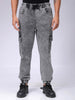 Men's Grey Regular Fit Solid Mid-Rise Stretchable Denim Cargo Joggers