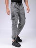 Men's Grey Regular Fit Solid Mid-Rise Stretchable Denim Cargo Joggers