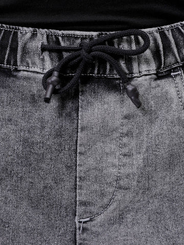Men's Grey Regular Fit Solid Mid-Rise Stretchable Denim Cargo Joggers