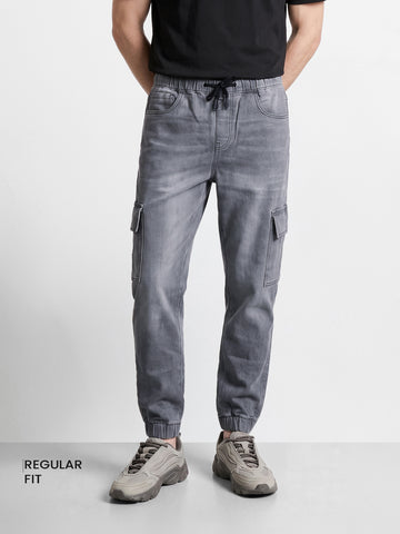 Men's Grey Regular Fit Solid Street Wear Jeans