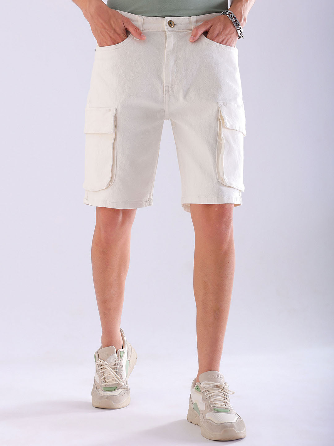 Shop Men's Solid Relaxed Fit Denim Shorts Online.