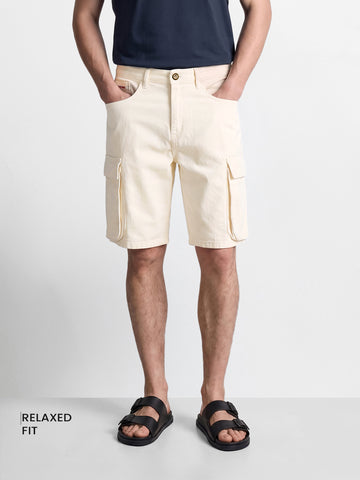 Men's White Relaxed Fit Solid Utility Shorts