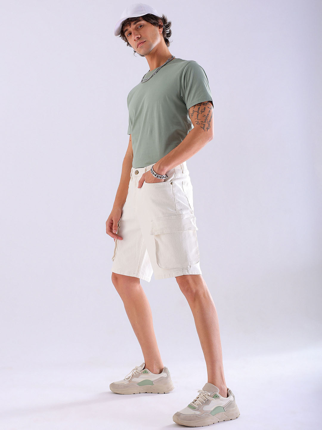 Shop Men's Solid Relaxed Fit Denim Shorts Online.