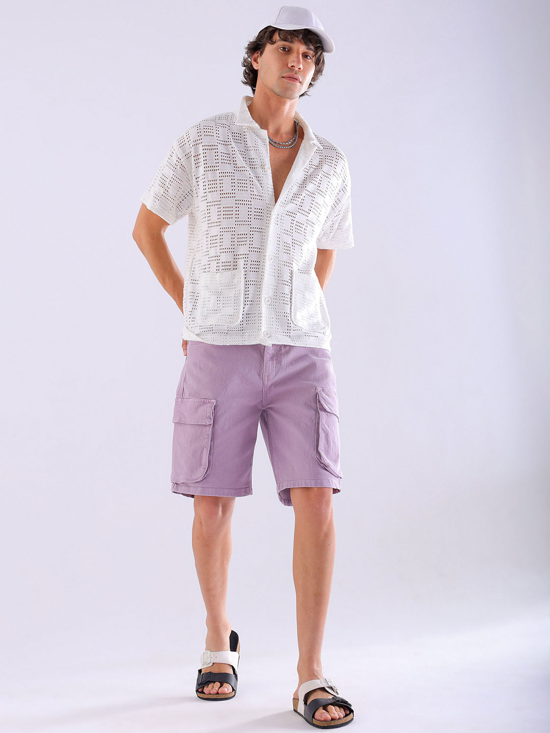 Shop Men's Solid Relaxed Fit Denim Shorts Online.