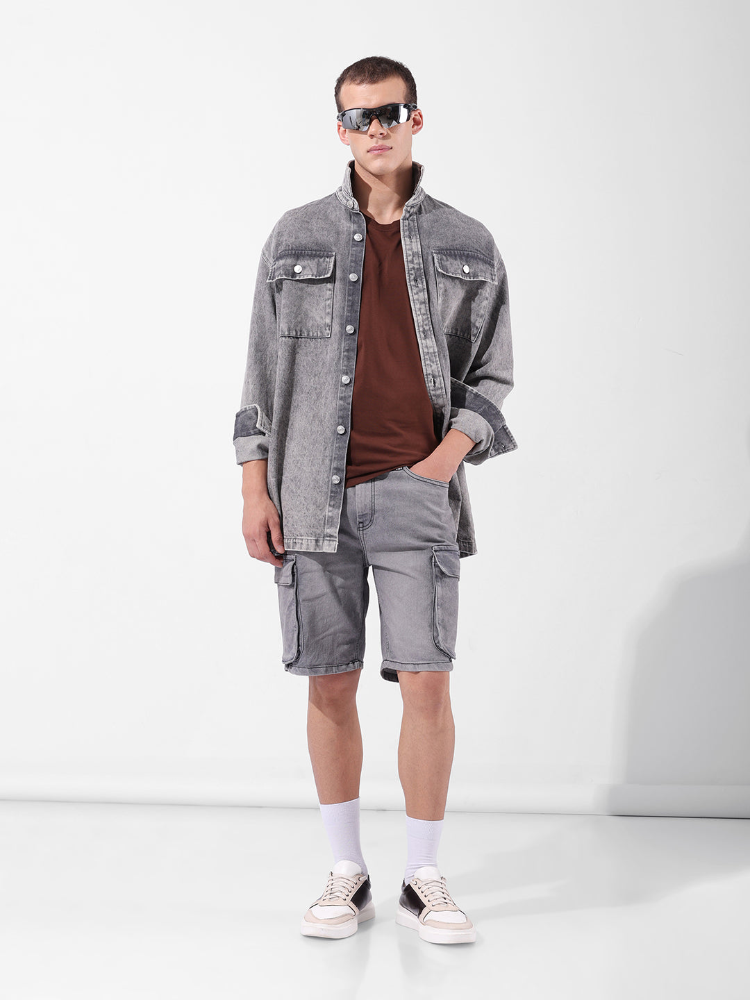 Men's Grey Relaxed Fit Utility Shorts