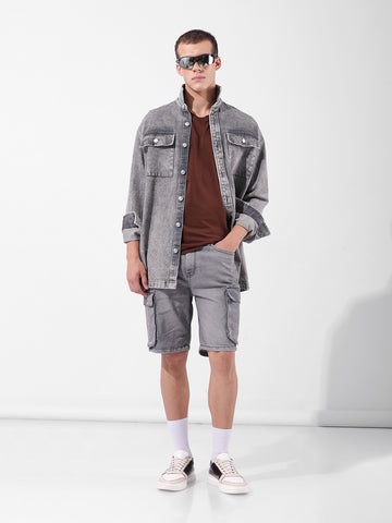 Men's Grey Relaxed Fit Utility Shorts