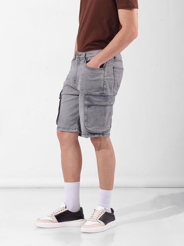 Men's Grey Relaxed Fit Utility Shorts