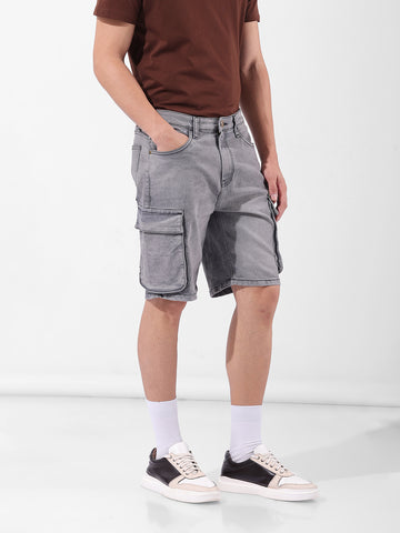 Men's Grey Relaxed Fit Utility Shorts