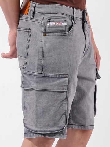 Men's Grey Relaxed Fit Utility Shorts